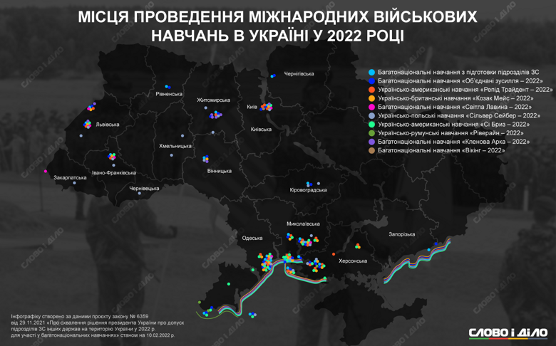 Які міжнародні військові навчання відбудуться у 2022 році на території України – на інфографіці.
