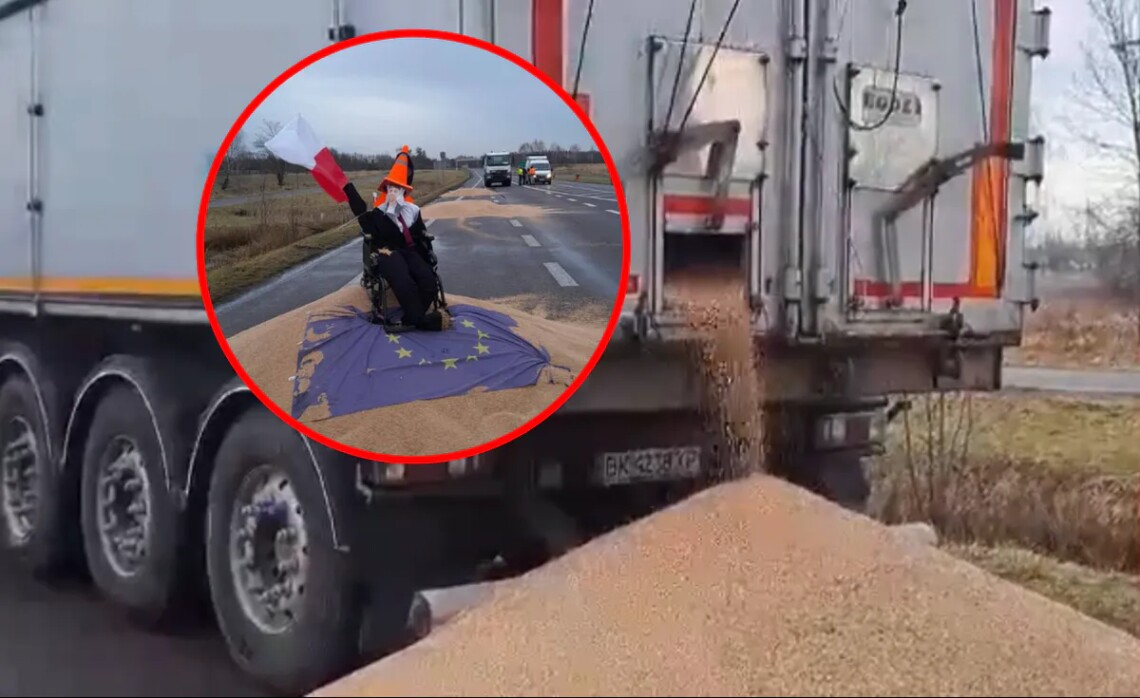 В Польше полиция проводит расследование из-за того, что фермеры на границе высыпали зерно из трёх украинских фур.
