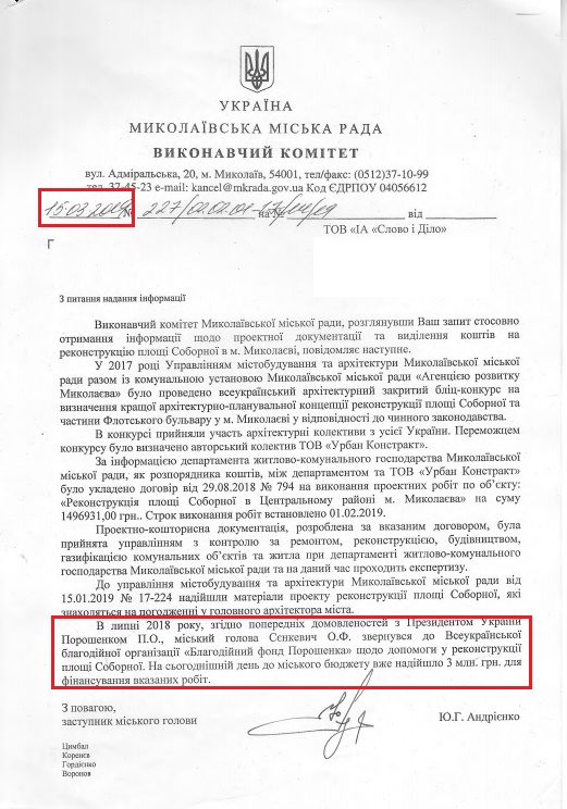 Лист Миколаївської міської ради від 15 березня 2019 року