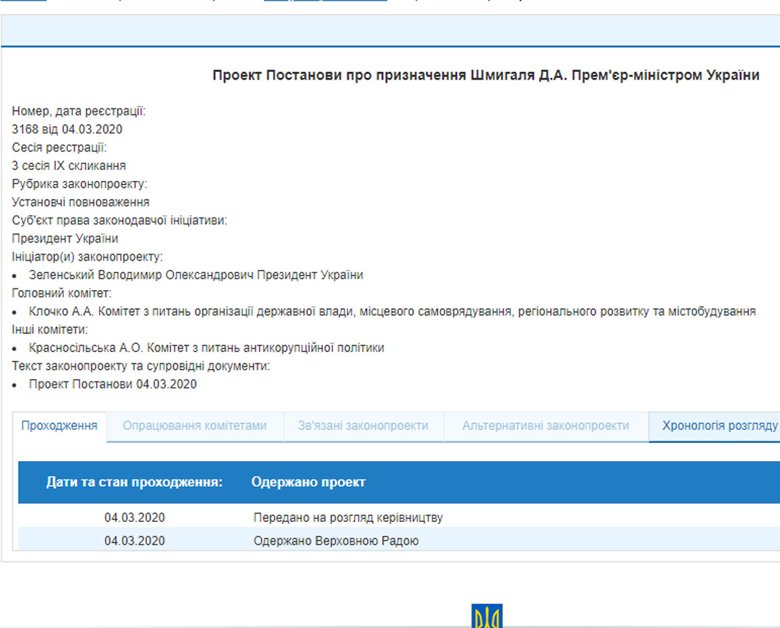 На сайті парламенту зареєстрований проєкт постанови про призначення Дениса Шмигаля прем'єр-міністром України. Проголосувати за нього нардепи можуть вже сьогодні.