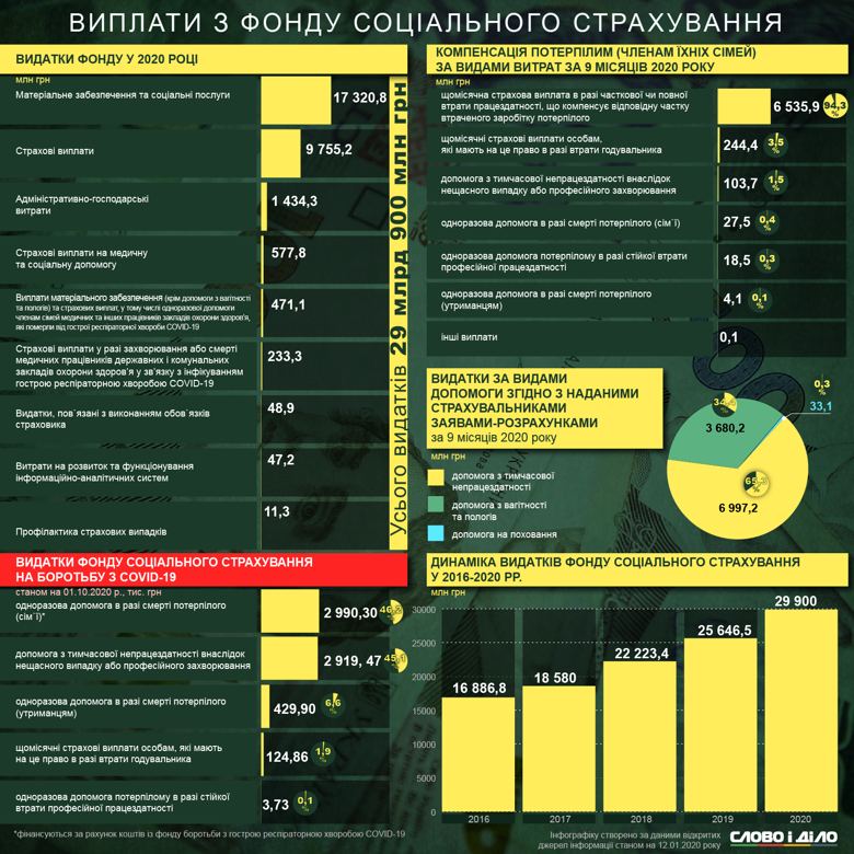 Расходы Фонда социального страхования Украины за прошлый год составили 29,9 миллиарда гривен.