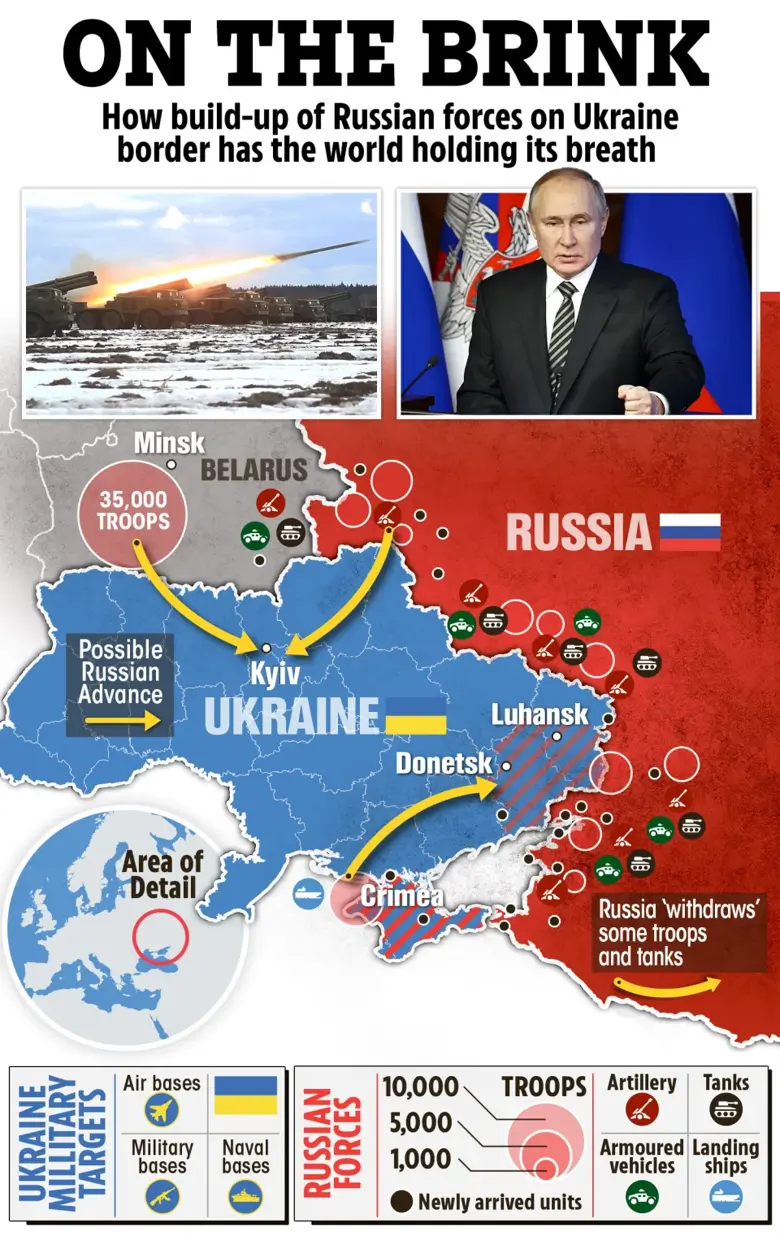 Розвідка США повідомила про те, що Росія має намір вторгнутися в Україну о першій годині ночі за британським часом у середу, 16 лютого.