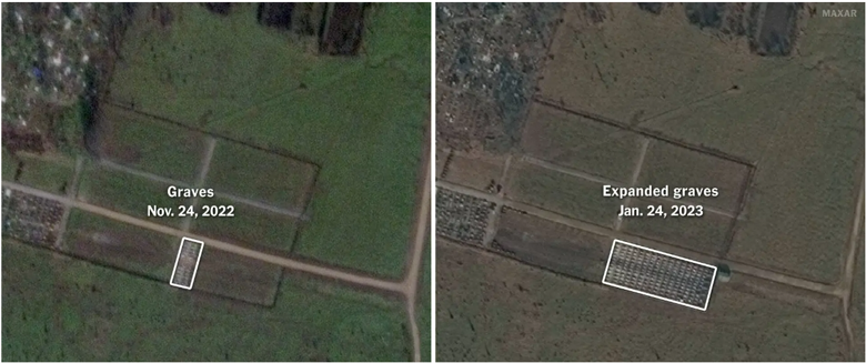 Цвинтар біля бази ПВК Вагнер у Краснодарському краї за два місяці розрісся майже у сім разів, свідчать супутникові знімки.