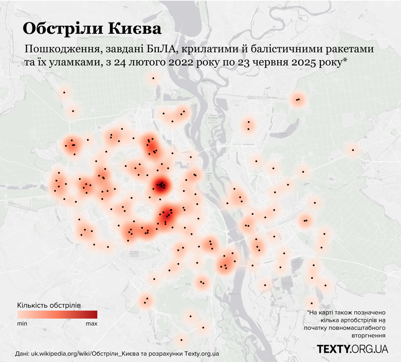По данным аналитиков, наибольшему количеству атак российских оккупантов с начала полномасштабного вторжения подвергаются четыре района Киева, а самым разрушительным месяцем для столицы стал март 2022 года.