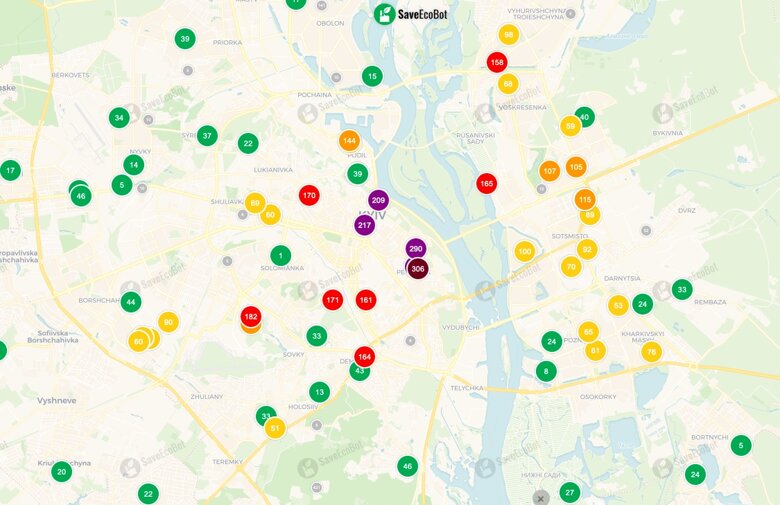 У Києві зафіксовано задимлення та значне погіршення якості повітря внаслідок росiйської атаки. У деяких районах небезпечний рiвень забруднення.