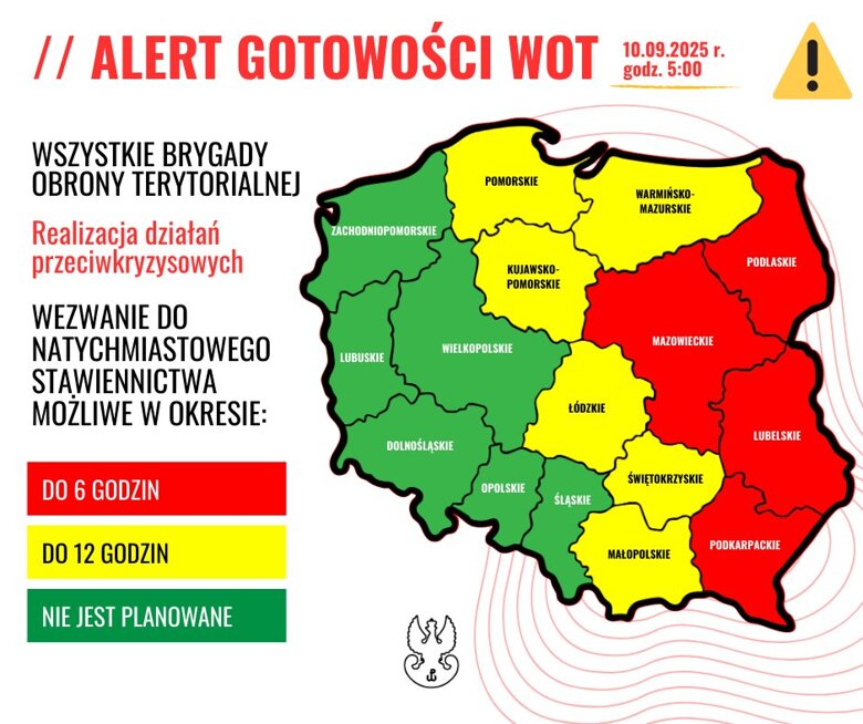 В десяти воеводствах Польши объявили ускоренный вызов резервистов ТРО по вторжению в воздушное пространство страны российских дронов.
