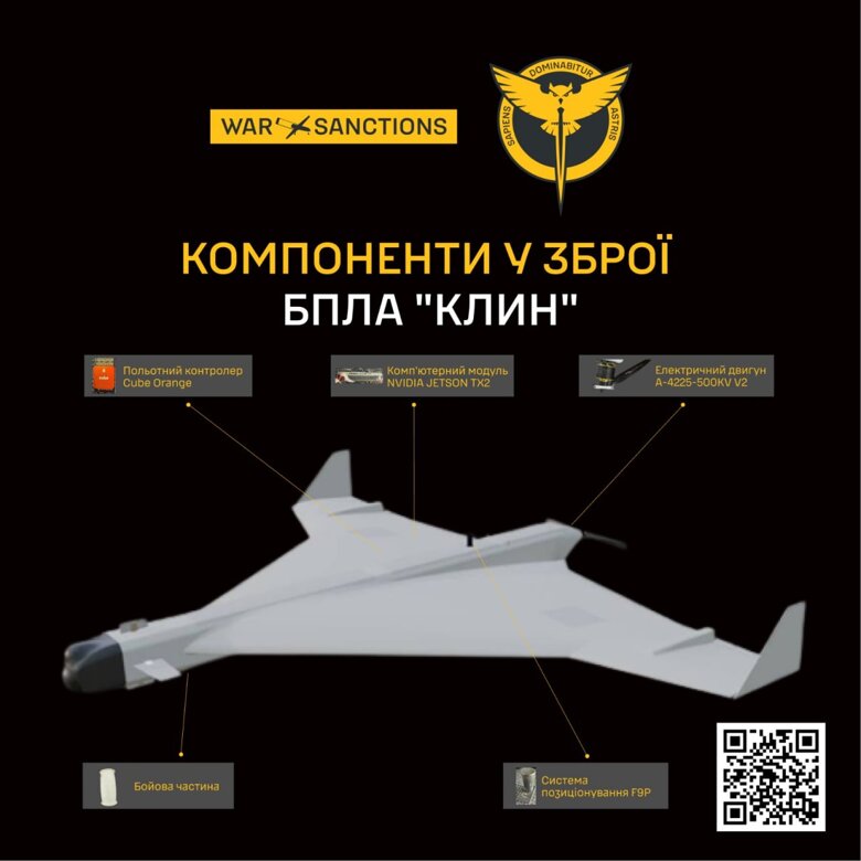 ГУР опубликовало технические характеристики нового российского ударного беспилотника «Клин», который оснащён технологиями искусственного интеллекта и системой автоматического захвата цели.