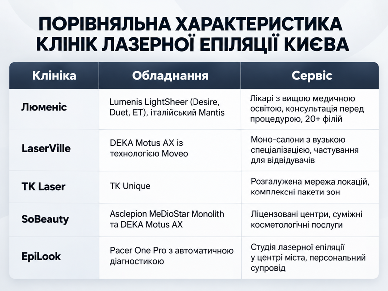 Лазерная эпиляция в Киеве проводится на диодных, александритовых и комбинированных аппаратных системах, отличающихся технологией и возможностями работы с разными типами волос и кожи. Где сделать лазерную эпиляцию в столице – обзор пяти клиник.