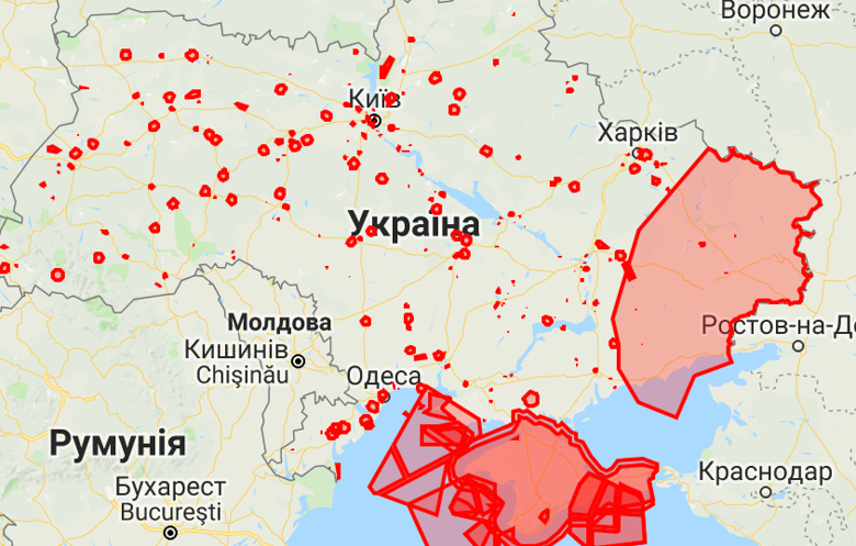 Государственная авиационная служба Украины обнародовала карту зон с органичениями для полетов  беспилотных летательных аппаратов.
