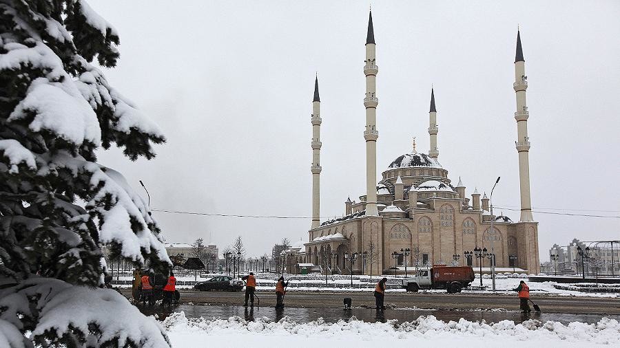 В Чечне, Россия, выпал обильный снег в ноябре. Высота снежного покрова достигает 20 сантиметров