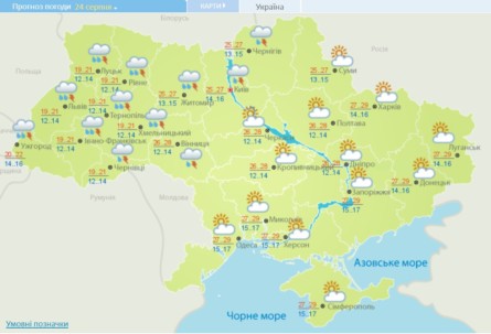 В Киеве во вторник вечером ожидается местами грозовой дождь, температура ночью 14-16 °, днем 25-27 °.