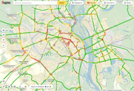 Пробки на дорогах Києва через погані погодні умови складають 9 балів. Про це свідчать дані онлайн-сервісу Яндекс.Пробки.