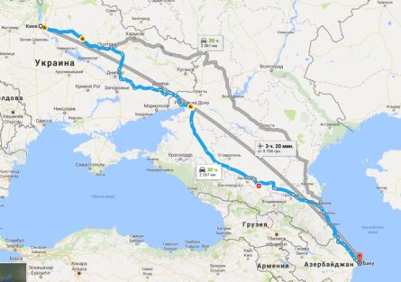 Маршрут автобуса по Украине будет пролегать через Полтаву и Харьков. В Азербайджане на него уже начата продажа билетов.