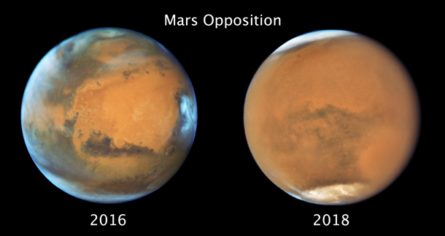 У космічному агентстві порівняли знімки червоної планети і Сатурна, зроблені в 2016 році, та недавні фото.