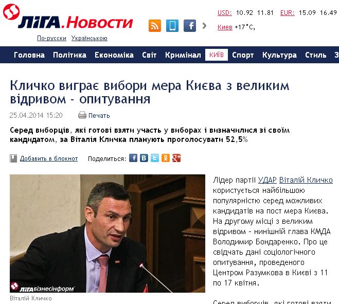 http://news.liga.net/ua/news/capital/1497415-klichko_vigra_vibori_mera_ki_va_z_velikim_v_drivom_opituvannya.htm
