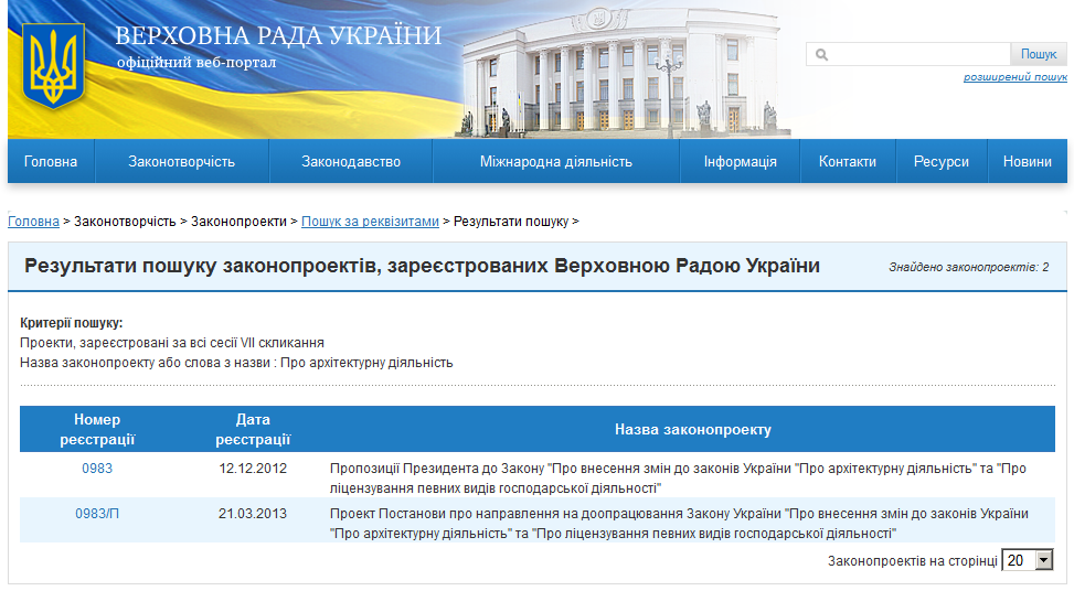 http://w1.c1.rada.gov.ua/pls/zweb2/webproc2_5_1_J?ses=10008&num_s=2&num=&date1=&date2=&name_zp=%CF%F0%EE+%E0%F0%F5%B3%F2%E5%EA%F2%F3%F0%ED%F3+%E4%B3%FF%EB%FC%ED%B3%F1%F2%FC&out_type=&id=