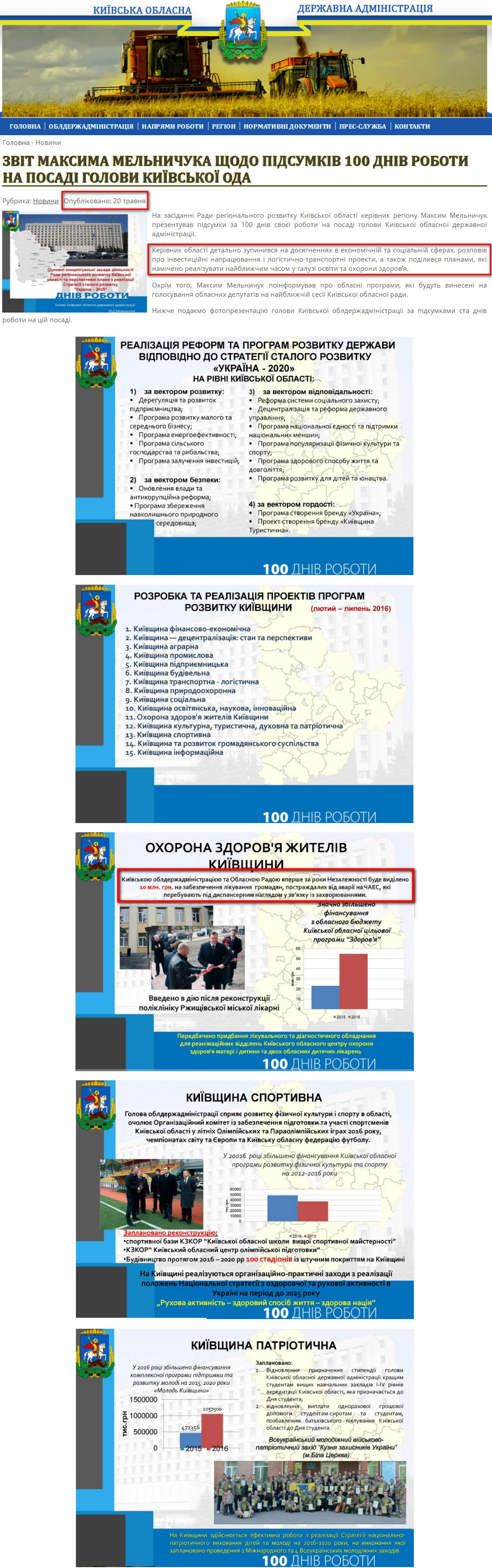 http://www.kyiv-obl.gov.ua/news/article/zvit_maksima_melnichuka_schodo_pidsumkiv_100_dniv_roboti_na_posadi_golovi_kijivskoji_oda