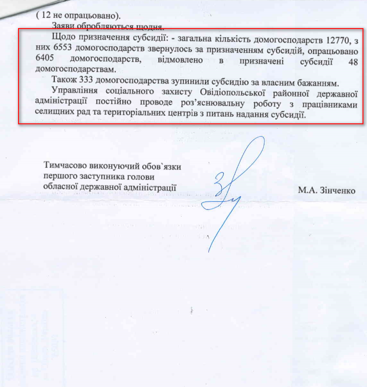 Лист Одеської обласної державної адміністрації від 24 квітня 2017 року