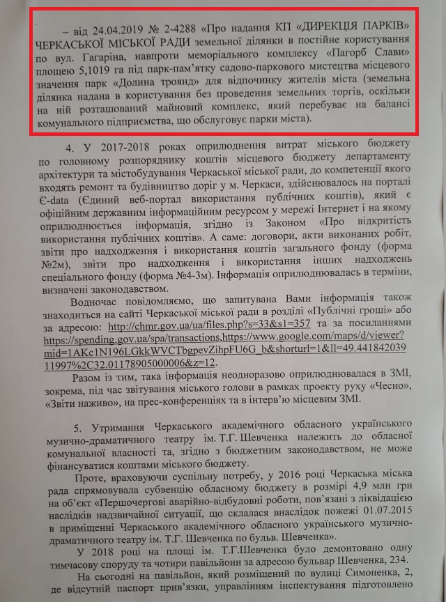 Лист Черкаської МР від 4 червня 2019 року