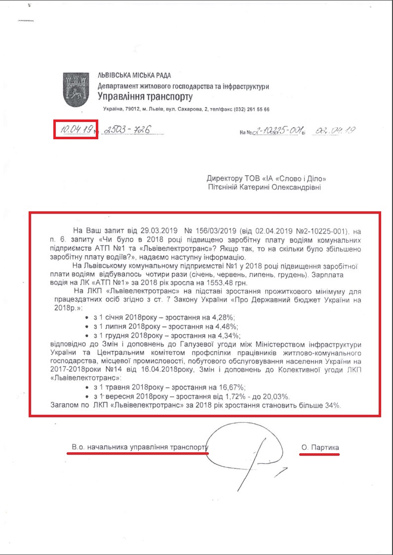 Лист Львівської міської ради