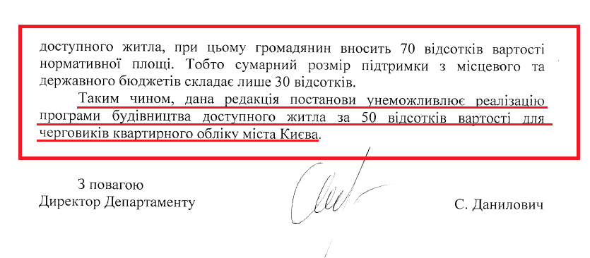 Лист директора Департаменту будівництва та житлового забезпечення С. Даниловича від 02.04.2013 №056/95-35