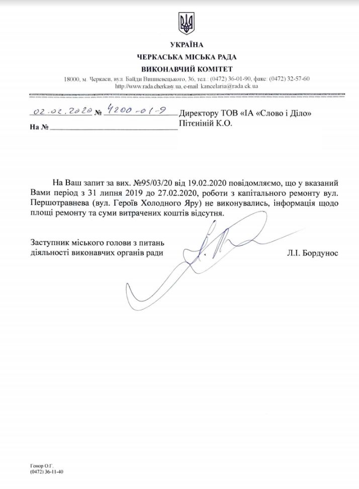 Лист Черкаської міської ради від 2 березня 2020 року