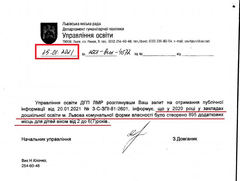Лист Львівської міської ради від 25 січня 2021 року