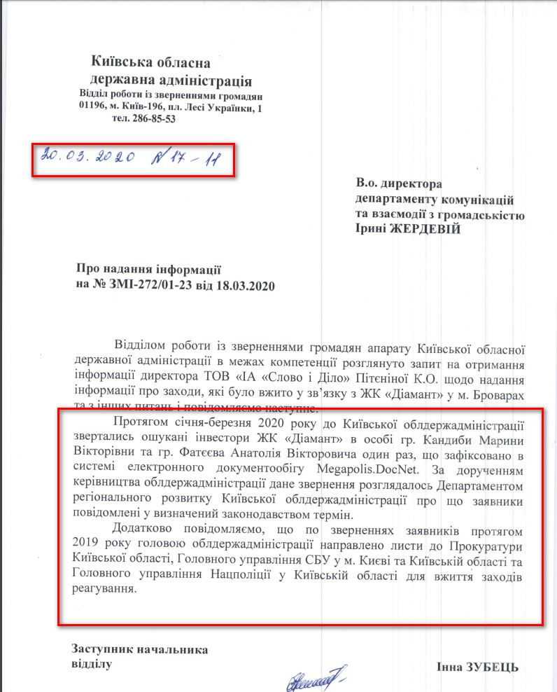 Лист Київської ОДА від 20 березня 2020 року