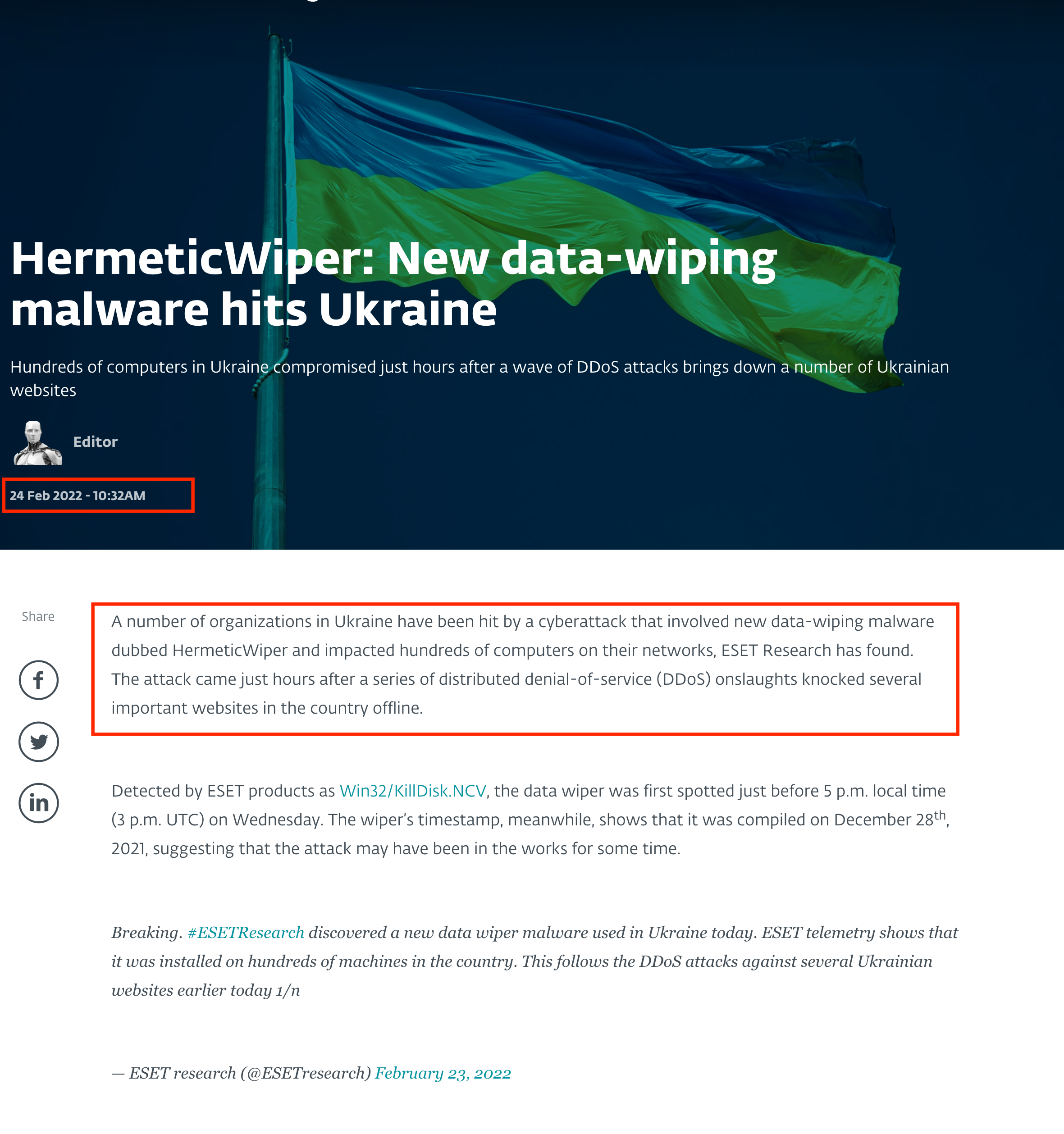 https://web.archive.org/web/20220225000916/https://www.welivesecurity.com/2022/02/24/hermeticwiper-new-data-wiping-malware-hits-ukraine/