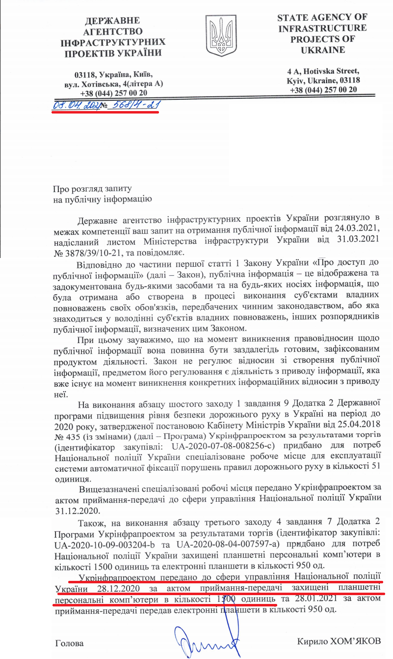 Лист Державного агенства інфраструктурних проєктів України від 8 квітня 2021 року