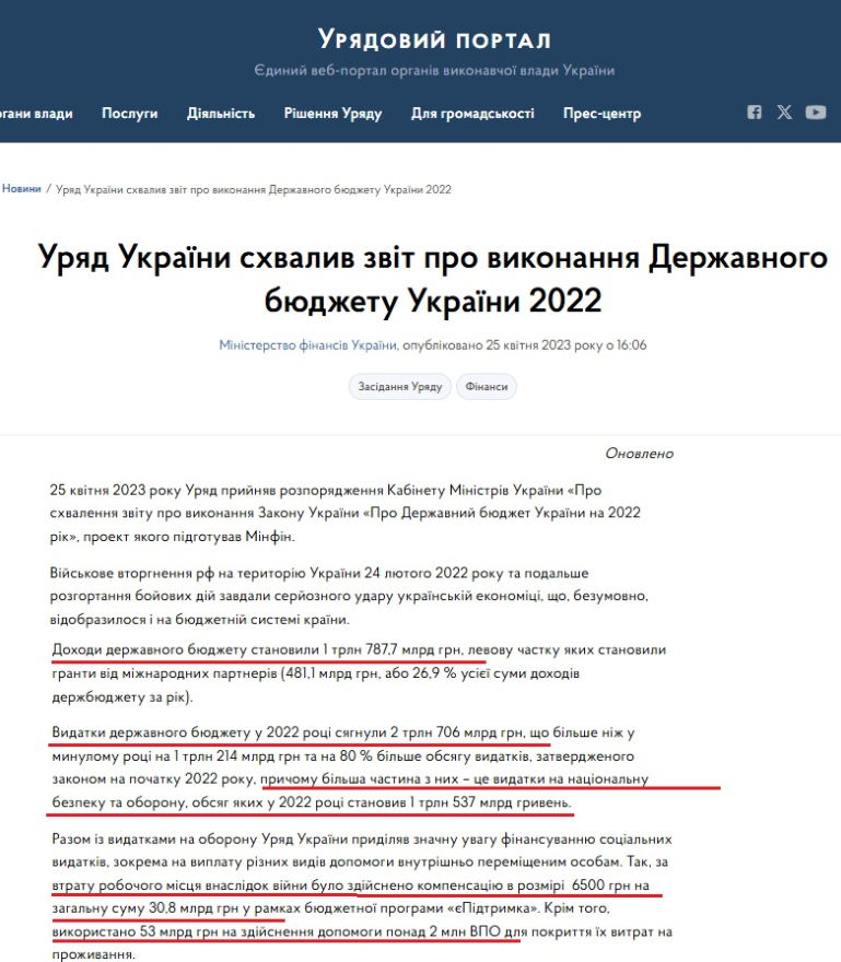 https://www.kmu.gov.ua/news/uriad-ukrainy-skhvalyv-zvit-pro-vykonannia-derzhavnoho-biudzhetu-ukrainy-2022