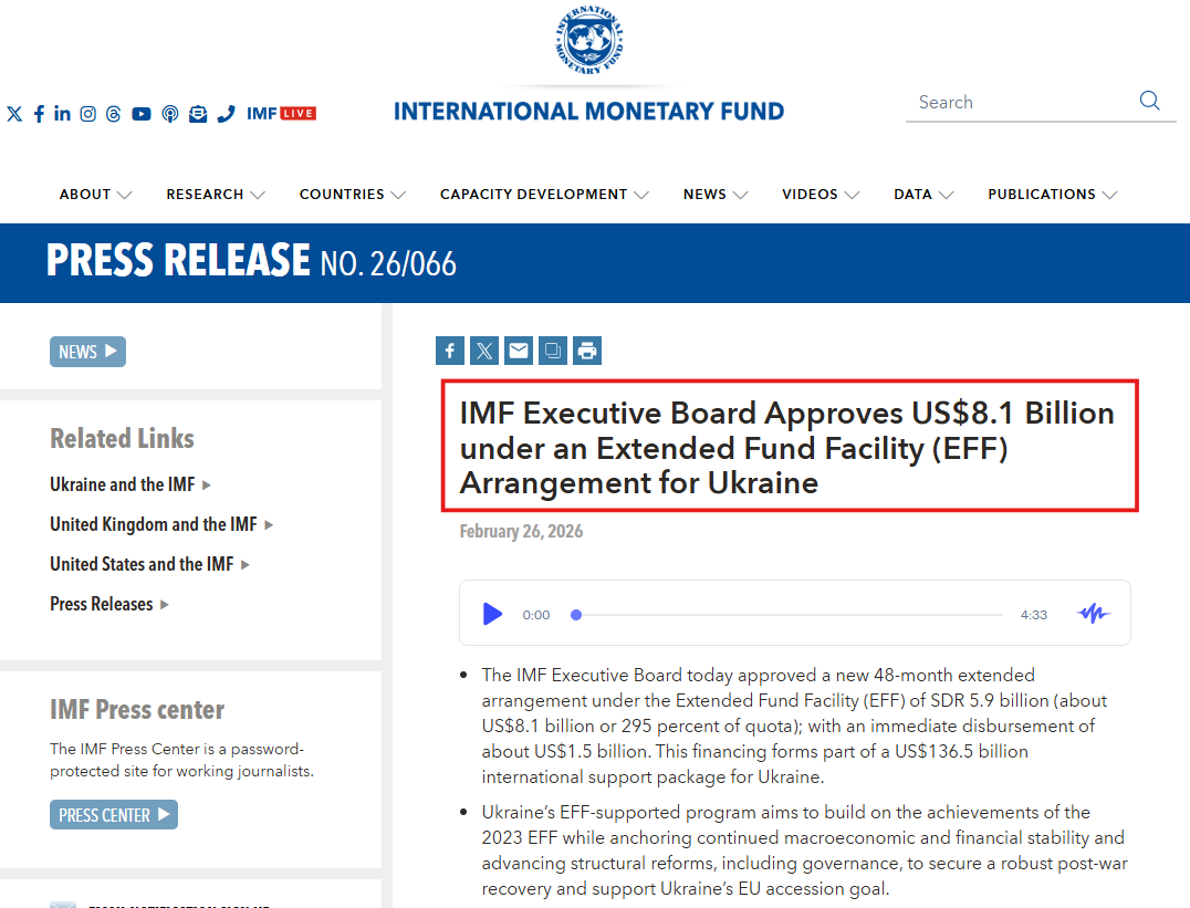 https://www.imf.org/en/news/articles/2026/02/26/pr-26066-ukraine-imf-executive-board-approves-usd-8point1-billion-under-an-eff-arrangement